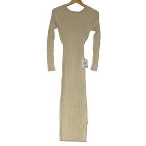 Bardot Vigo Rib Twist Back Cutout Long Sleeve Midi Sweater Dress Small Cream
